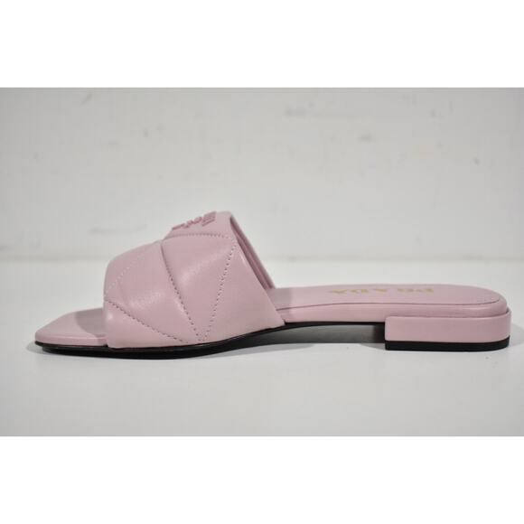 Prada Alabastro Pink Quilted Nappa Leather Logo Slide Sandal Flat Sabots Mule 36 - Picture 9 of 12